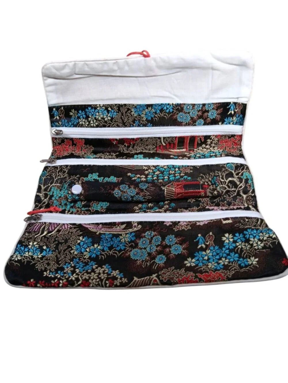 Four Silk Jewelry Pouches Lot Asian Nautical and Checkered Gift Idea